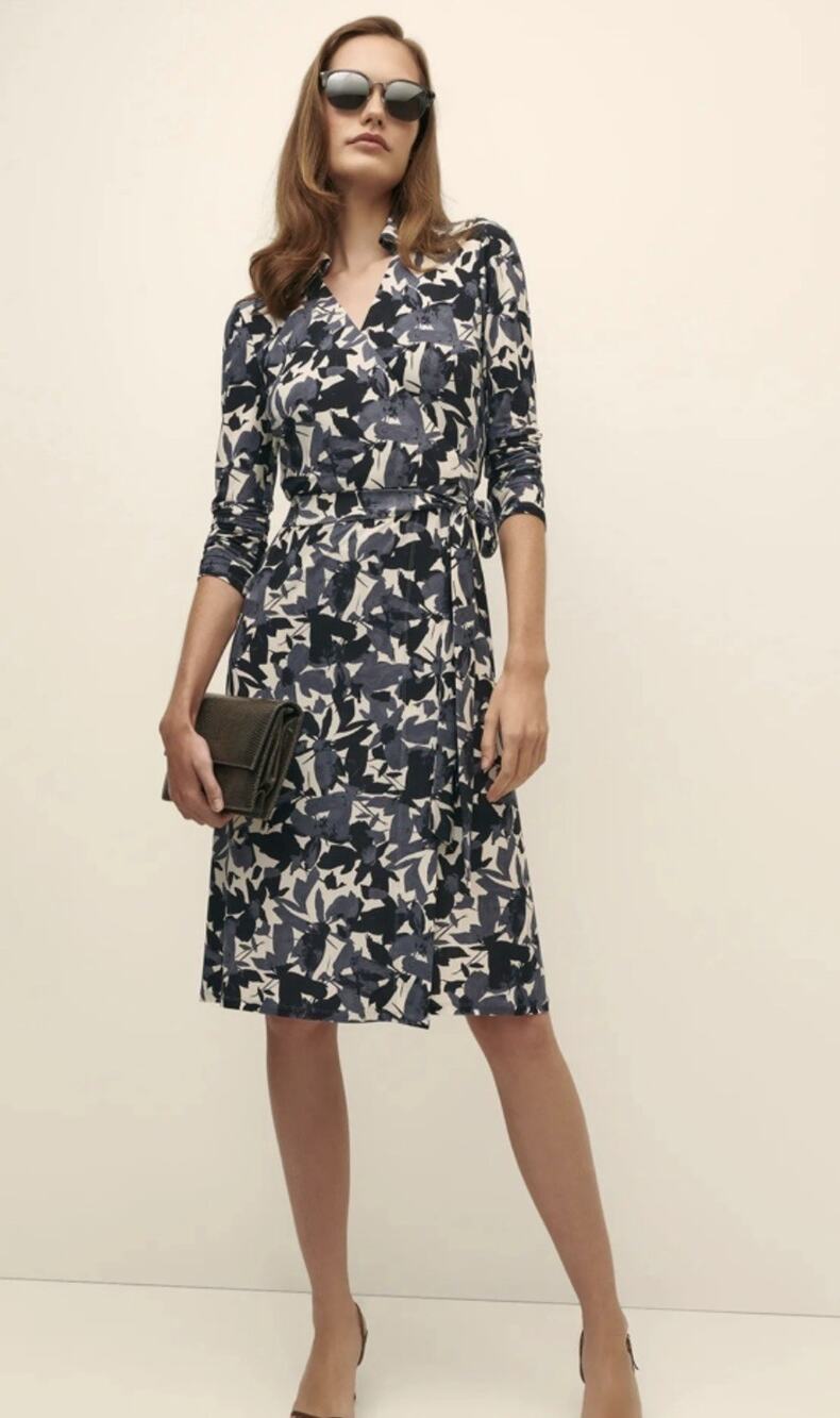 Brooks Brother’s Abstract Wrap Dress Women’s Floral Resort Blue Grey Size XS